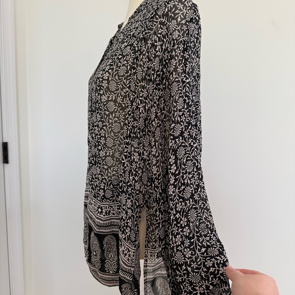 Rene Derhy Top Womens Large Black White Paisley Artsy Boho Peasant Blouse - Picture 5 of 10
